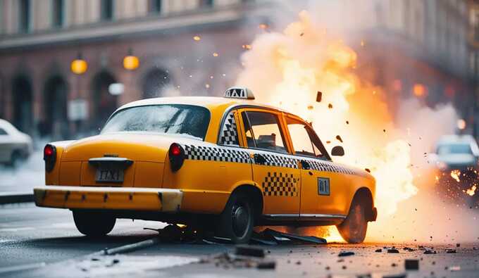 Взрыв автомобиля такси в Москве попал на видео
