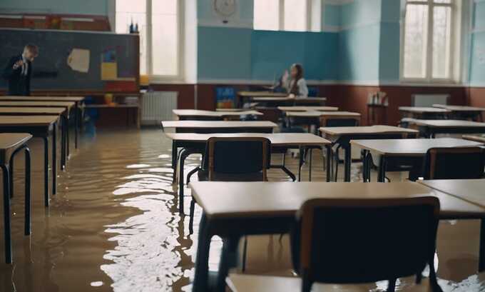 В российской школе два кабинета залило водой во время урока из-за прорыва трубы