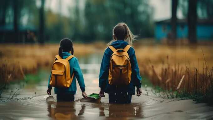 На Кубани дети ходят в школу через залитое водой поле