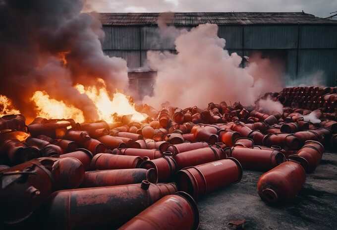 На российском складе взорвались около 40 газовых баллонов